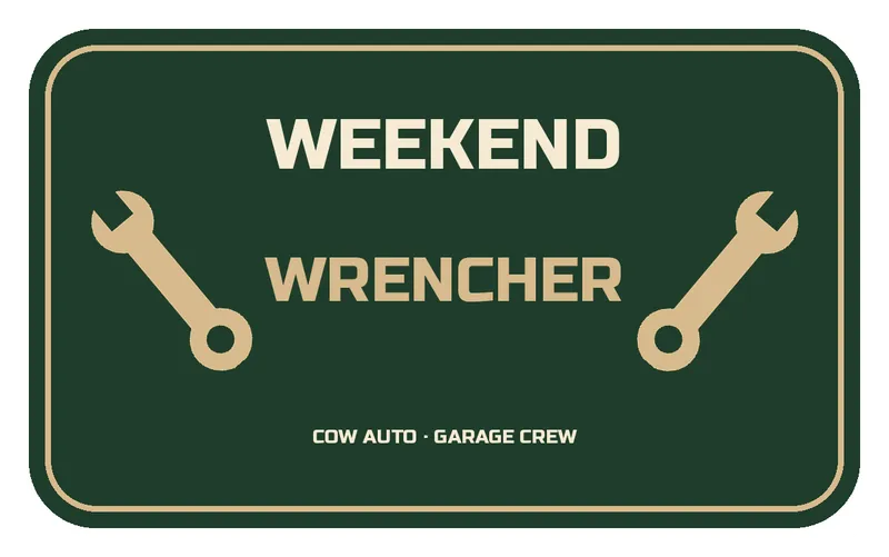 Weekend Wrencher sticker with crossed wrenches